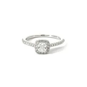 18CT White Gold Cushion Cut Halo Diamond Ring