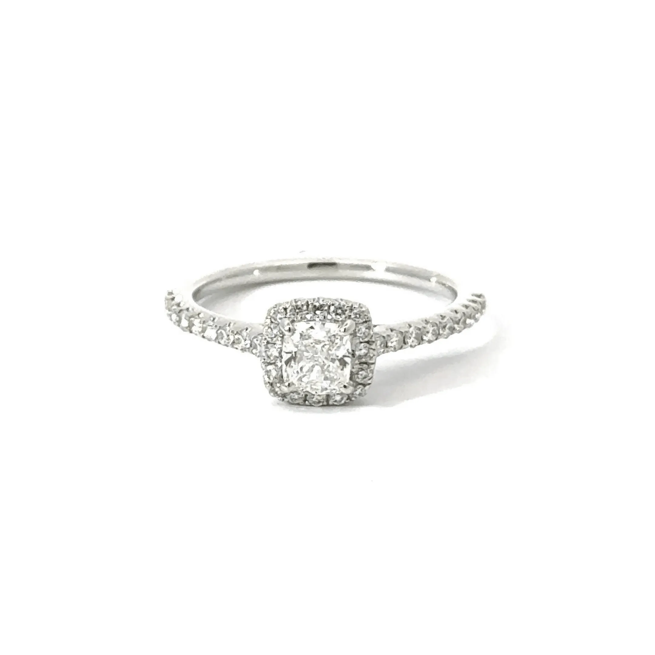 18CT White Gold Cushion Cut Halo Diamond Ring