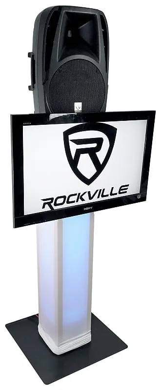 2) Rockville RTP33-TV Black Totem DJ Speaker/Lighting Stands   Detachable TV Mount (2) RTP33-TV Black