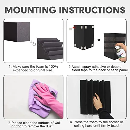24 Pack Sound Proof Foam Panels for Wall,Self Adhesive Acoustic Panels,12" X 12" X 1.2" Egg Crate Soundproof Wall Panels for Studio,Room Acoustic Treatment Foam,Sound Absorbing Foam Black