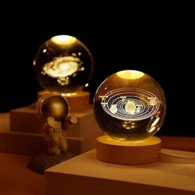 3D Galaxy Crystal Ball Night Light With Wooden Base - Large