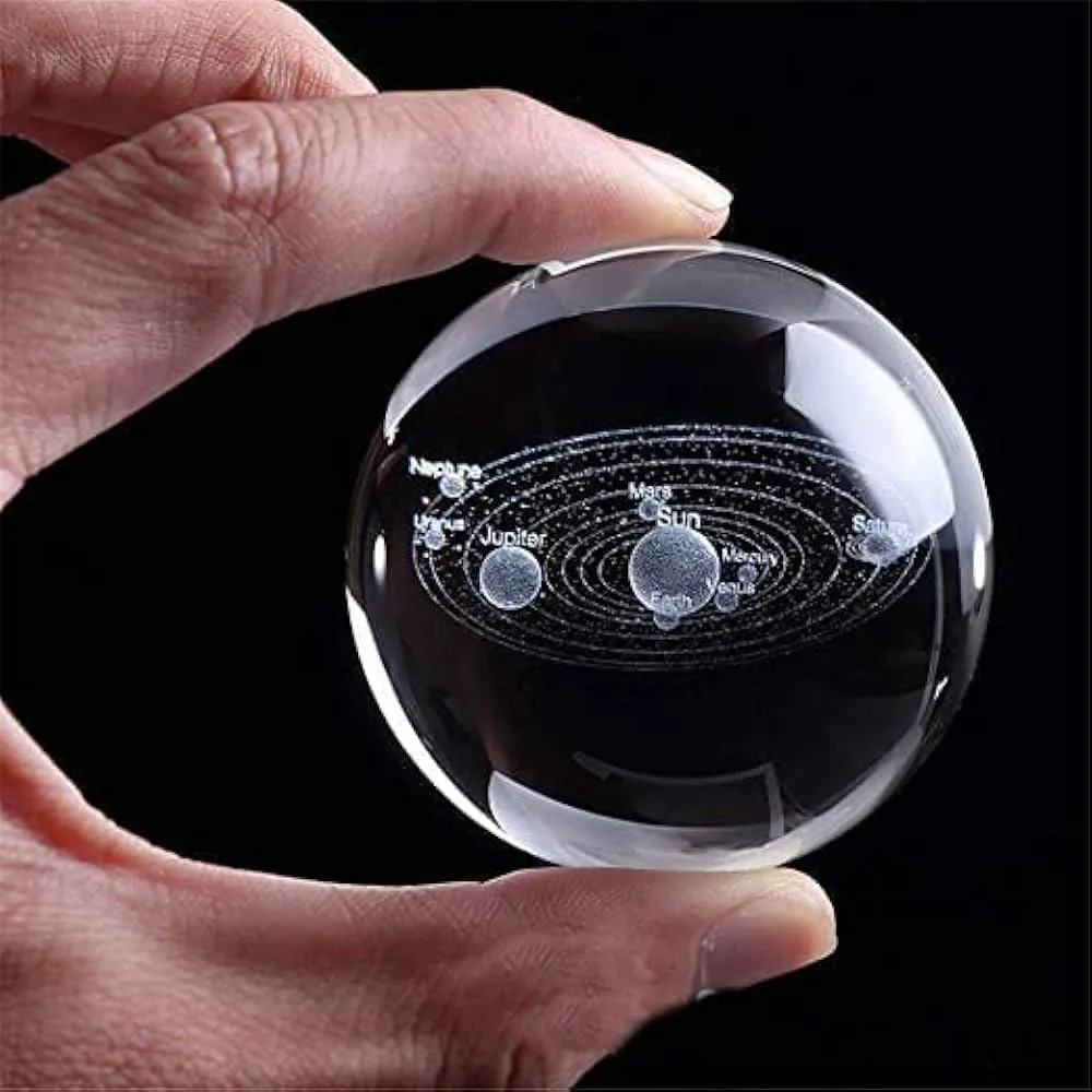 3D Galaxy Crystal Ball Night Light With Wooden Base - Large