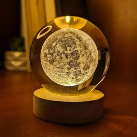 3D Galaxy Crystal Ball Night Light With Wooden Base - Small