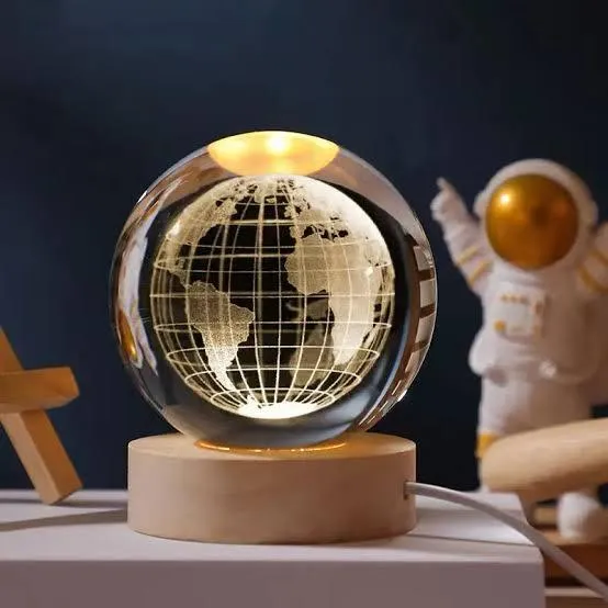 3D Galaxy Crystal Ball Night Light With Wooden Base - Small