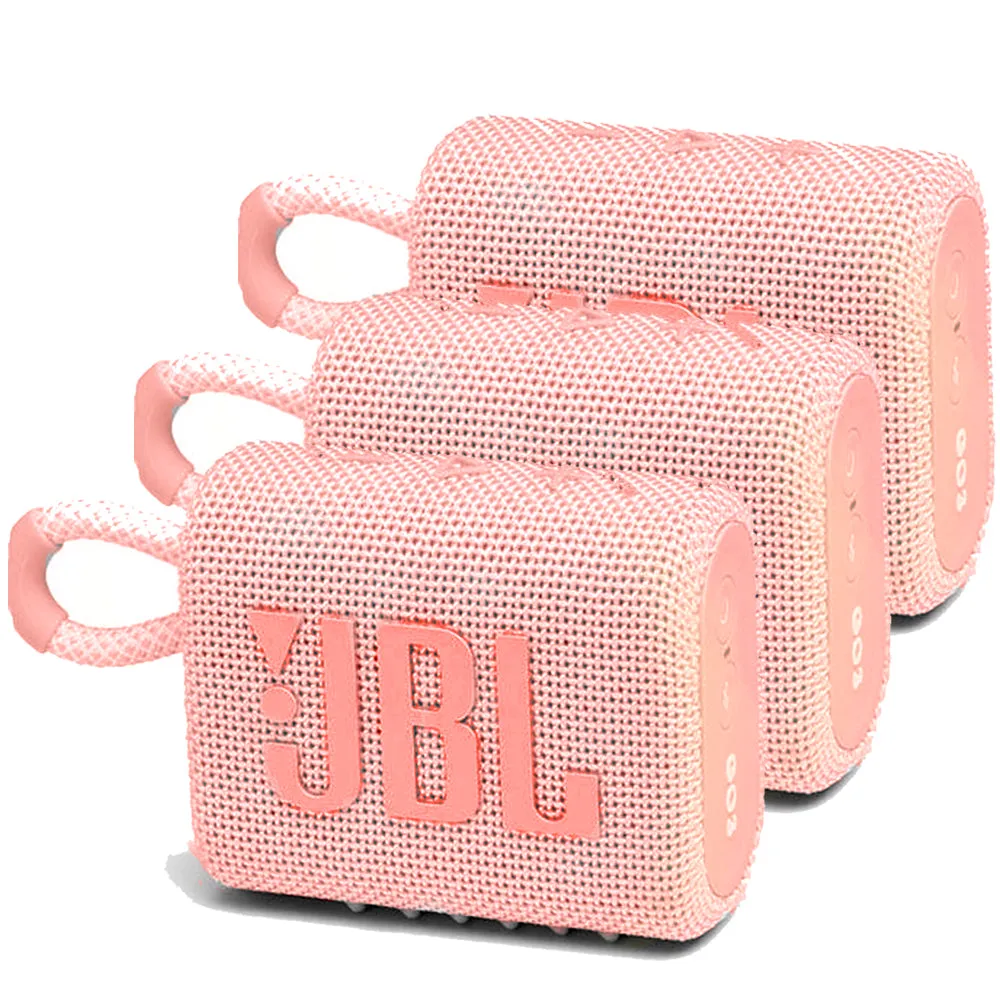 3x JBL Go 3 Portable Waterproof Wireless IP67 Dustproof Outdoor Bluetooth Speaker (Pink)