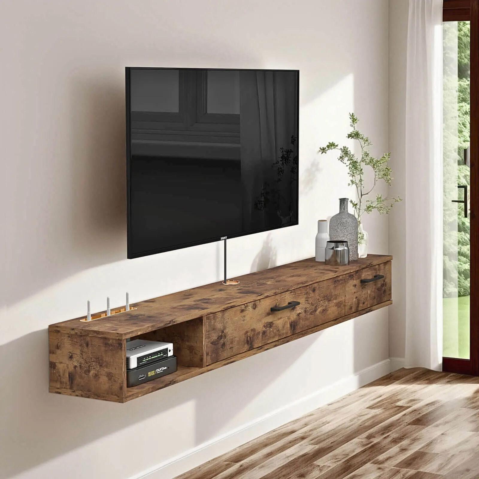 47" Rustica Floating TV Stand, Dark Brown