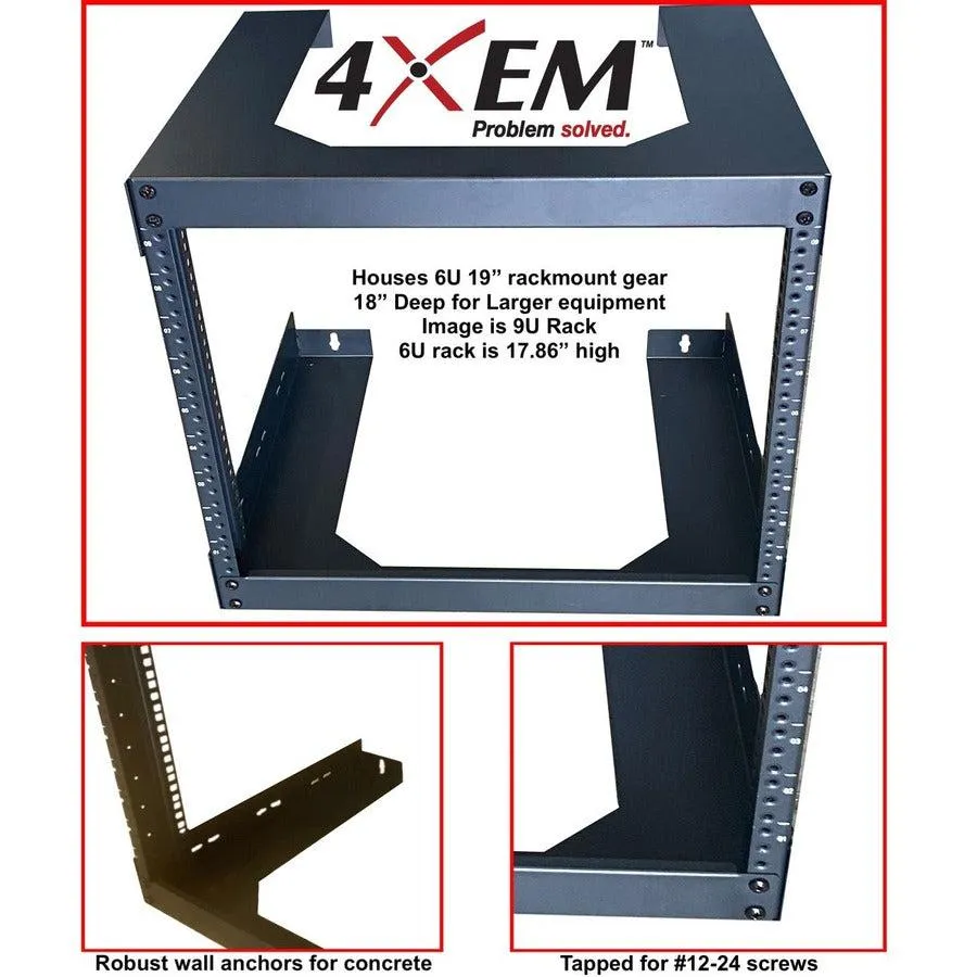 4XEM 12U 18" Deep Wall Mount for Switches and Rackmount Networking Equipment- Black