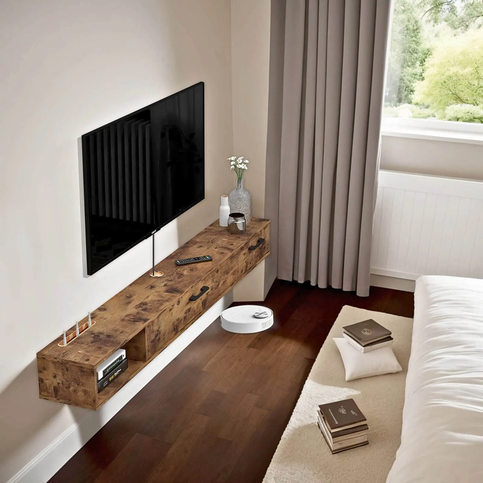 55" Rustica Floating TV Stand, Dark Brown