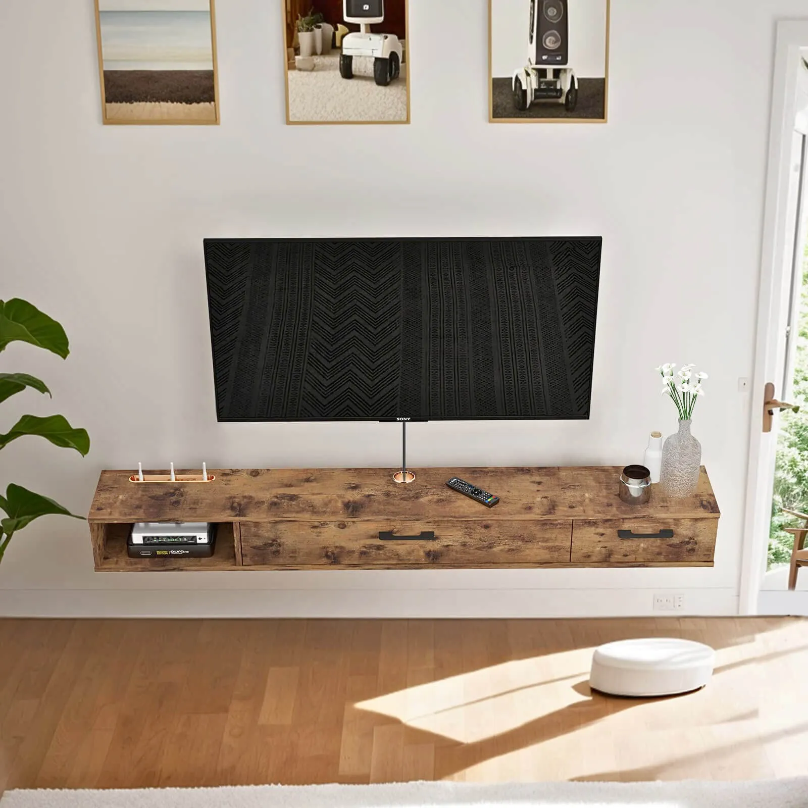 55" Rustica Floating TV Stand, Dark Brown