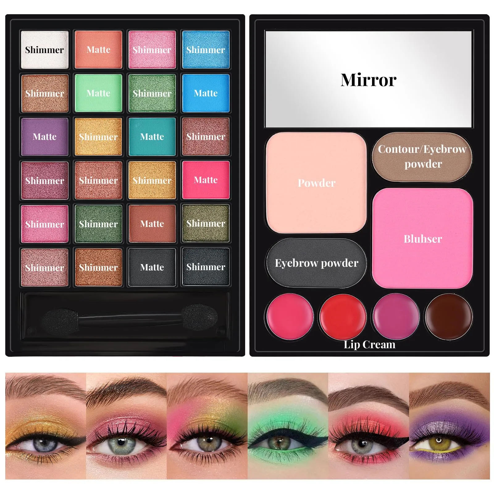 All in One Makeup Kit for Women Full Kit - 24 Eyeshadow, 4 Lipsticks, 1 Blushers, 1 Powder, 2 Eyebrow Powder, 1 Mirror, 1 Double Ended Brush, Makeup Gift Set for Teen Girls, Beginner and Professional