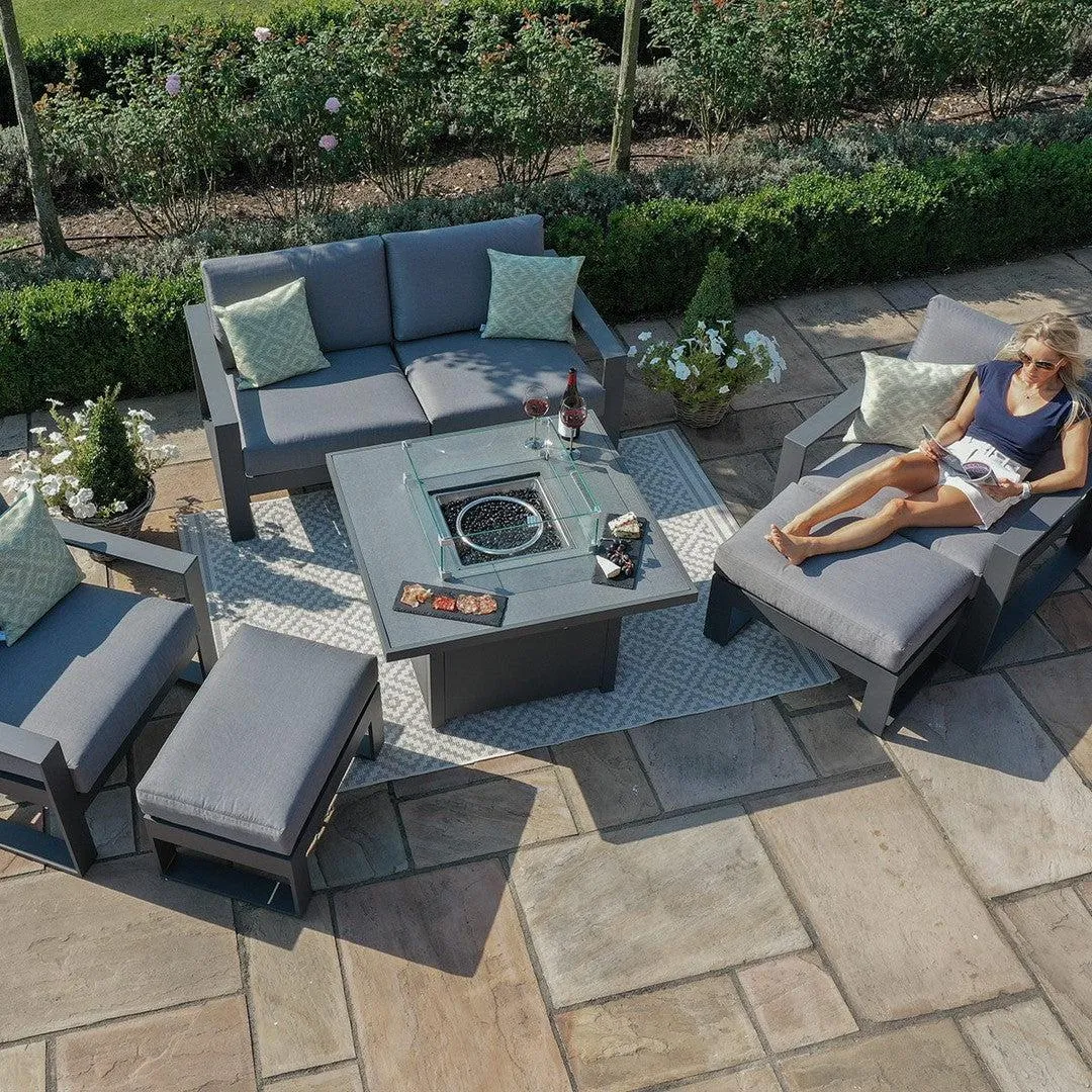 Amalfi Two Seat Sofa Set With Fire Pit Table - Grey