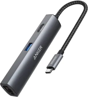 Anker USB C Hub Adapter, 5-in-1 USB C Adapter with 4K USB C to HDMI, Ethernet Port, 3 USB 3.0 Ports