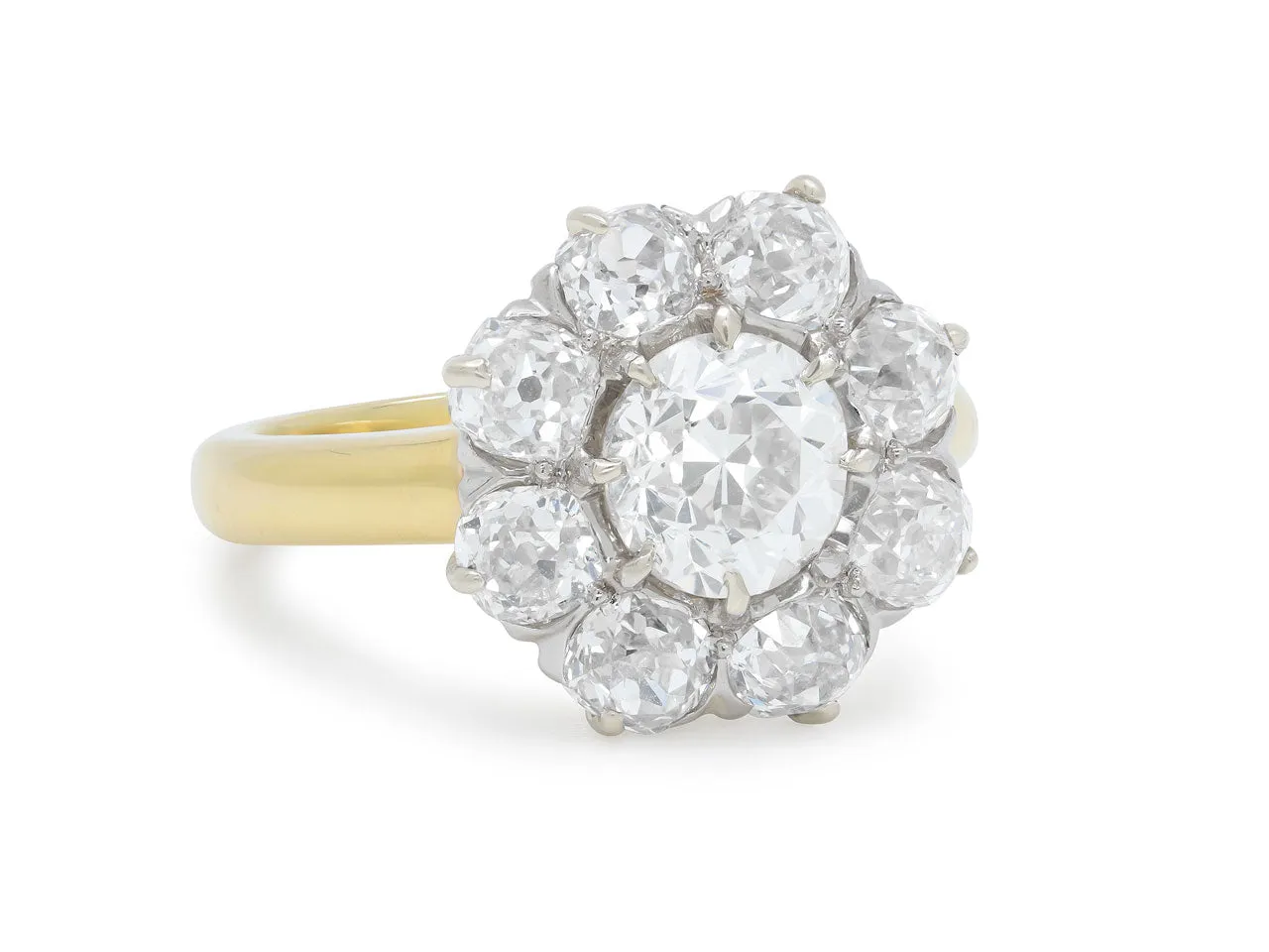 Antique Edwardian Transitional Cut Diamond Cluster Ring in 18K Gold