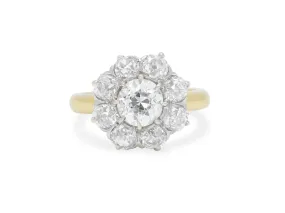 Antique Edwardian Transitional Cut Diamond Cluster Ring in 18K Gold