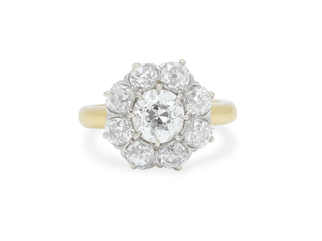 Antique Edwardian Transitional Cut Diamond Cluster Ring in 18K Gold