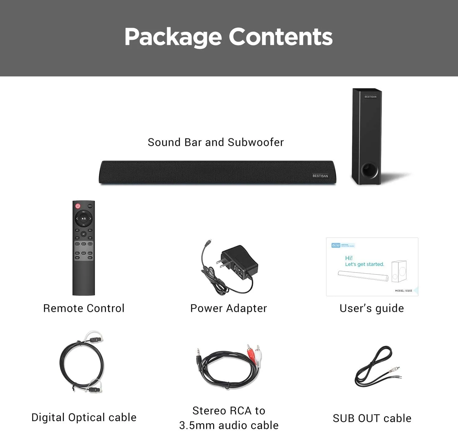 BESTISAN&nbsp;120Watt Sound bar, 2.1 Channel SoundBar Subwoofer, Wireless Bluetooth and Wired Home Theater Speakers for TV (Bluetooth 5.0 Version, 2020 Model) | Open Box