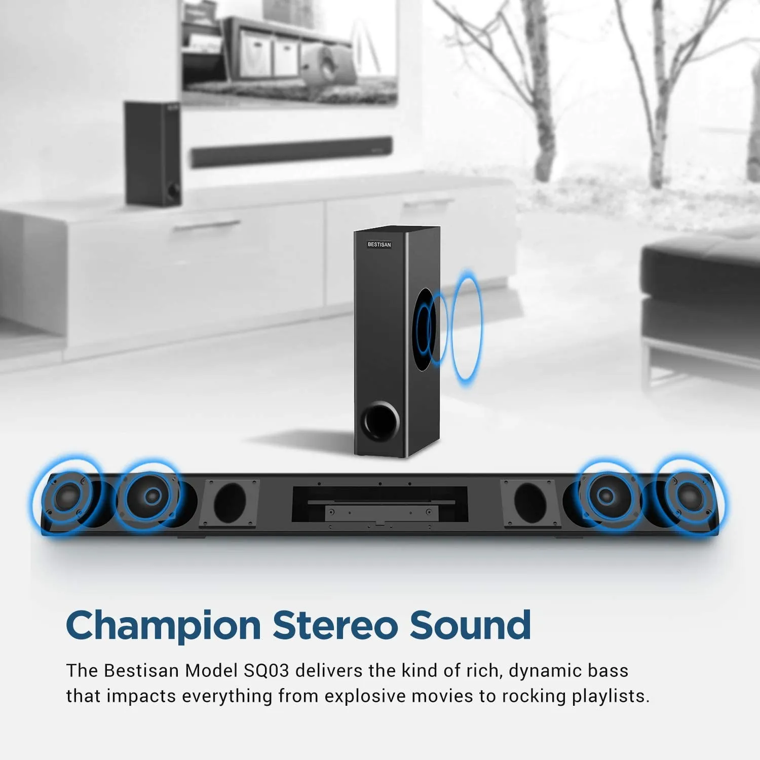 BESTISAN&nbsp;120Watt Sound bar, 2.1 Channel SoundBar Subwoofer, Wireless Bluetooth and Wired Home Theater Speakers for TV (Bluetooth 5.0 Version, 2020 Model) | Open Box