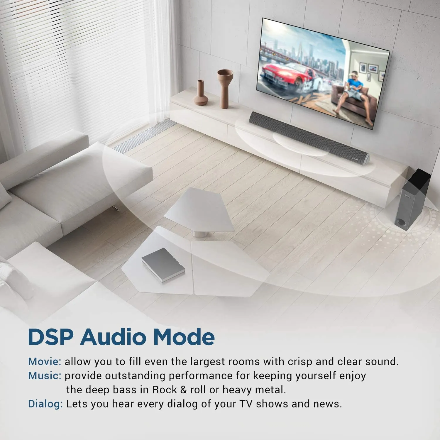 BESTISAN&nbsp;120Watt Sound bar, 2.1 Channel SoundBar Subwoofer, Wireless Bluetooth and Wired Home Theater Speakers for TV (Bluetooth 5.0 Version, 2020 Model) | Open Box