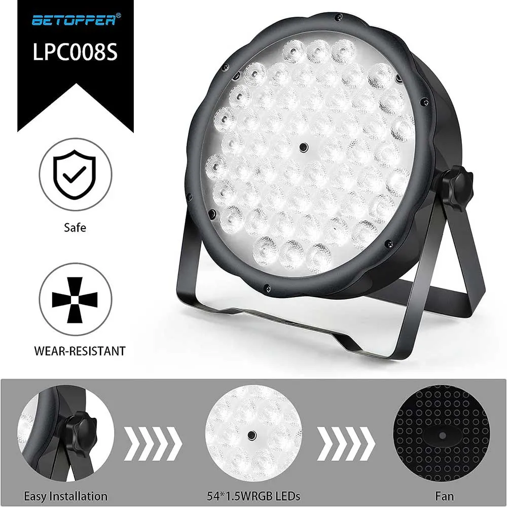 Betopper LED Mini Flat Par Light 54x1.5W RGB 3-IN-1  For Church Wedding