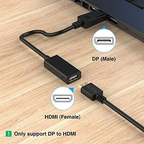 Bonzon BR DisplayPort to HDMI Adapter, Portable, Transmits HD Audio and Video, Supports 1920x1200 / 1080P, Gold-Plated Connectors