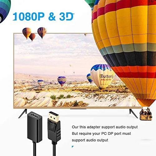 Bonzon BR DisplayPort to HDMI Adapter, Portable, Transmits HD Audio and Video, Supports 1920x1200 / 1080P, Gold-Plated Connectors