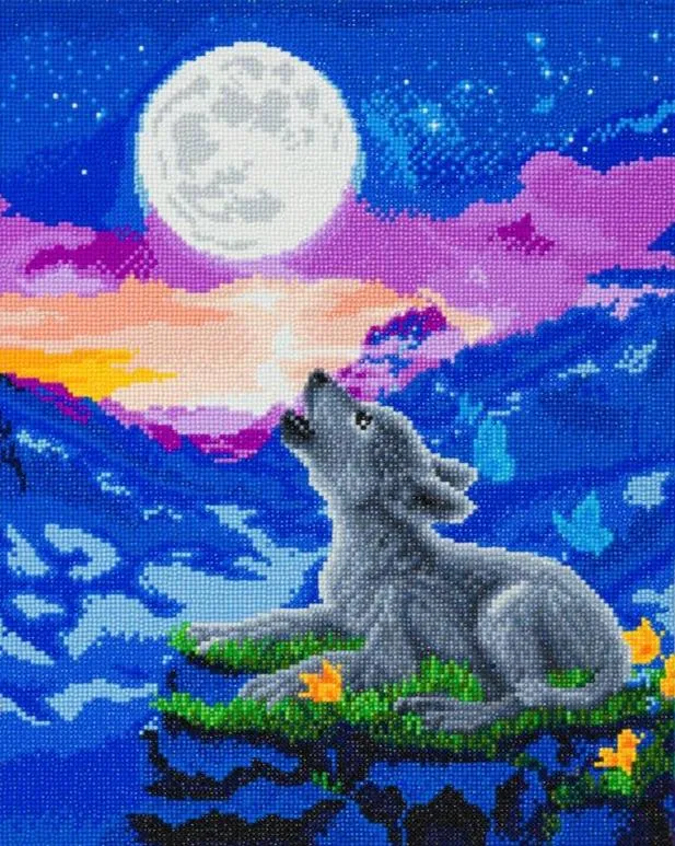 CAK-A123L: "Howling Wolf Cub" 40x50cm Crystal Art Kit