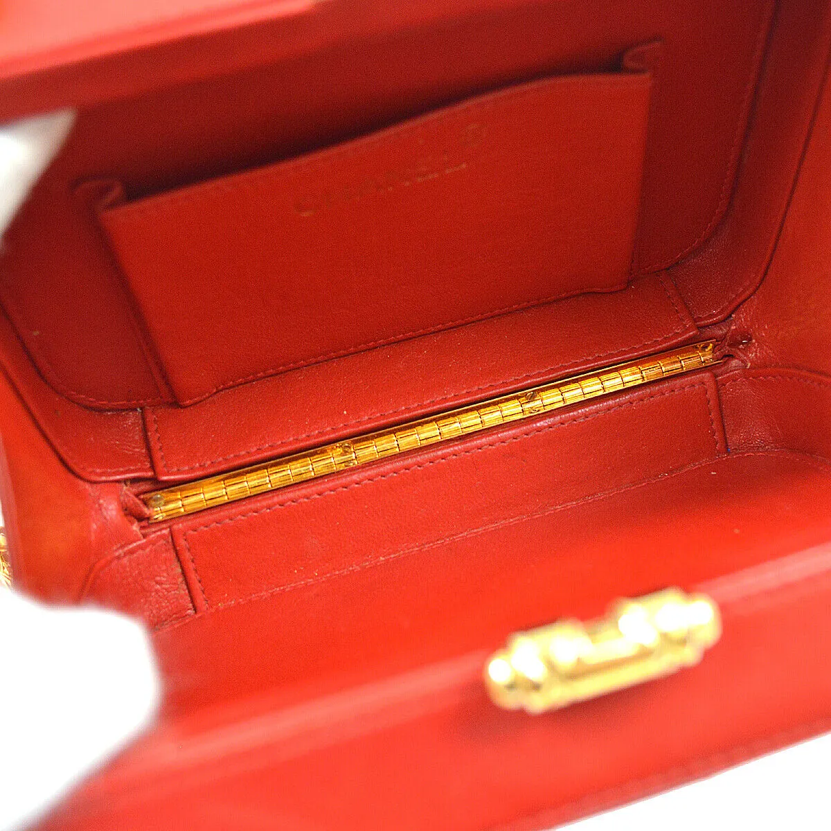 CHANEL 1996-1997 Diamond Box Vanity Shoulder Bag Red Lambskin 42441