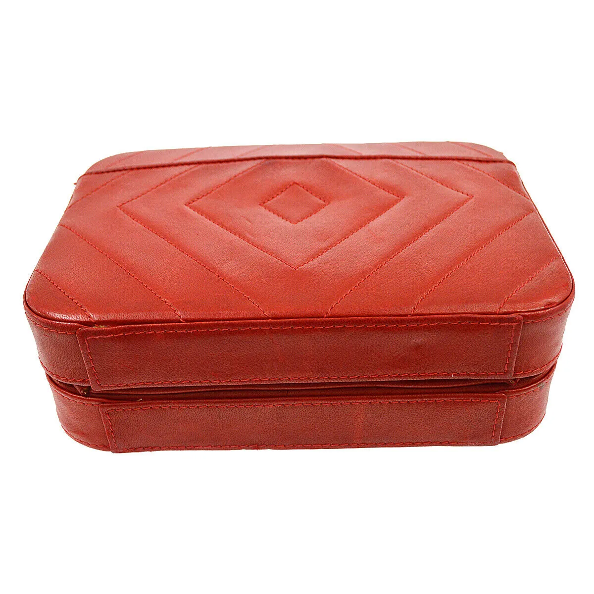 CHANEL 1996-1997 Diamond Box Vanity Shoulder Bag Red Lambskin 42441