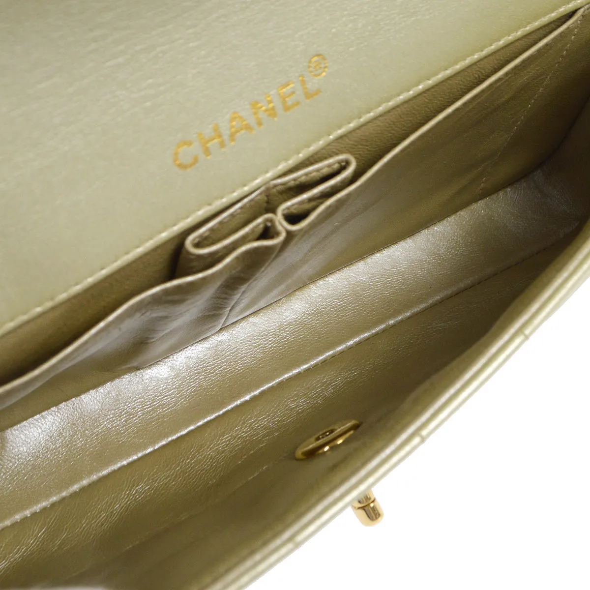 CHANEL 2001-2003 East West Choco Bar Lambskin Gold 97810