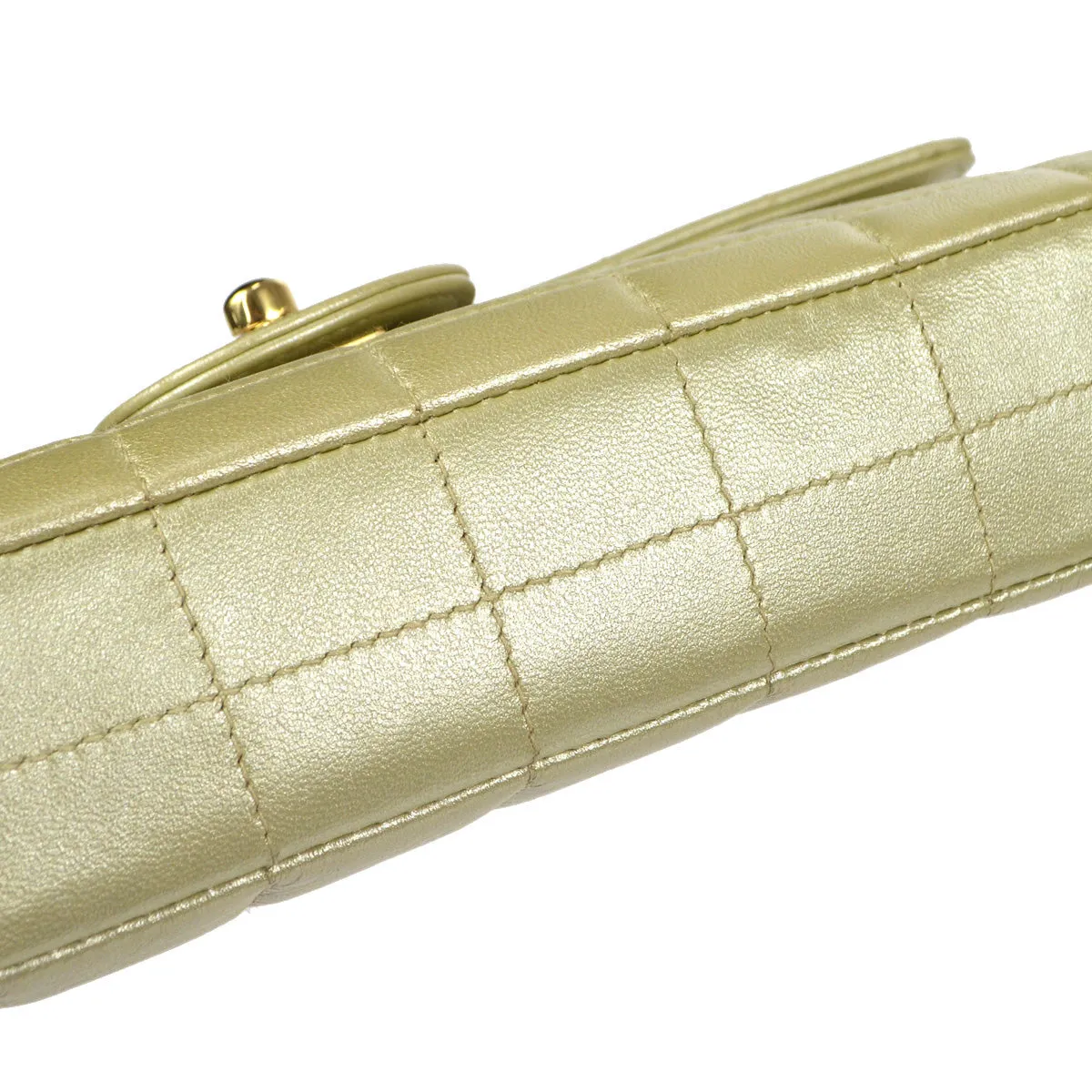 CHANEL 2001-2003 East West Choco Bar Lambskin Gold 97810