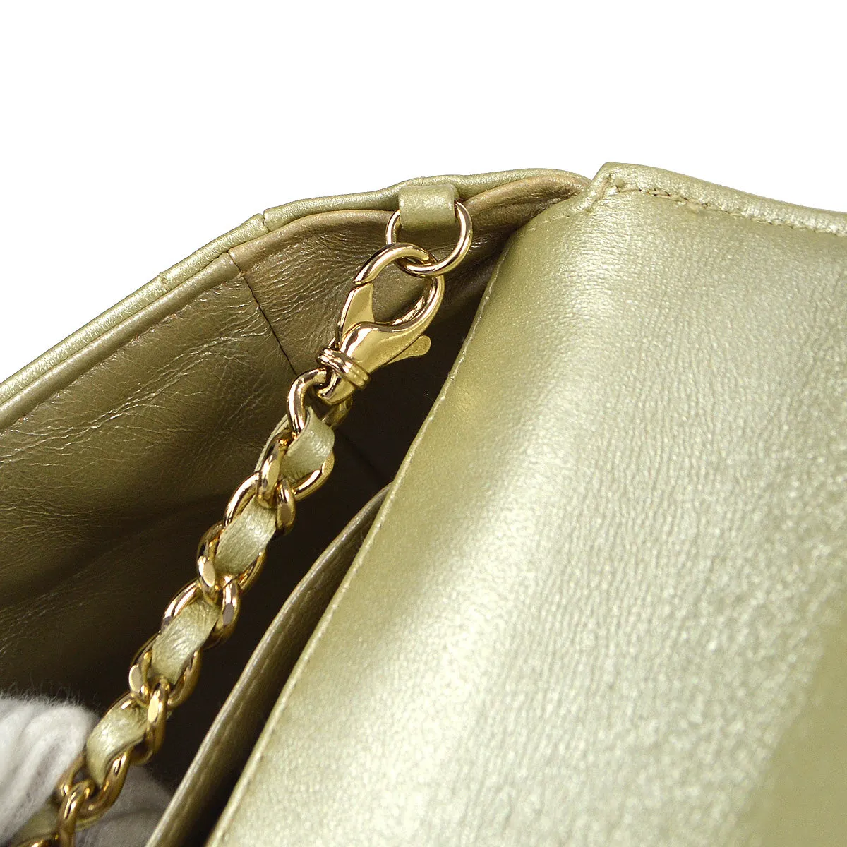 CHANEL 2001-2003 East West Choco Bar Lambskin Gold 97810