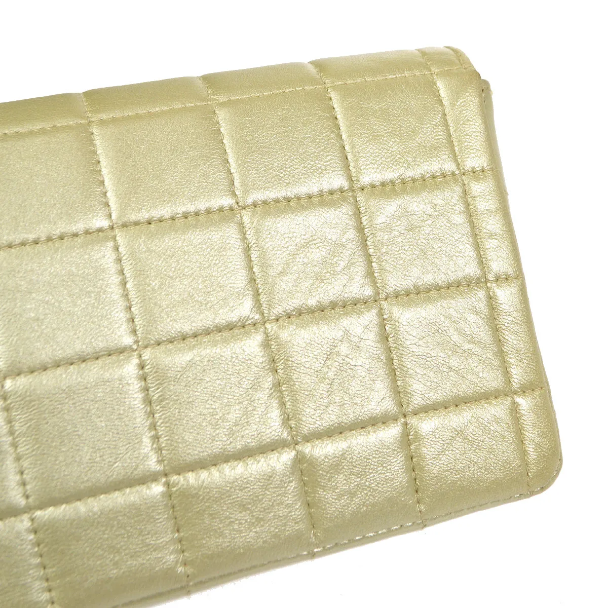 CHANEL 2001-2003 East West Choco Bar Lambskin Gold 97810