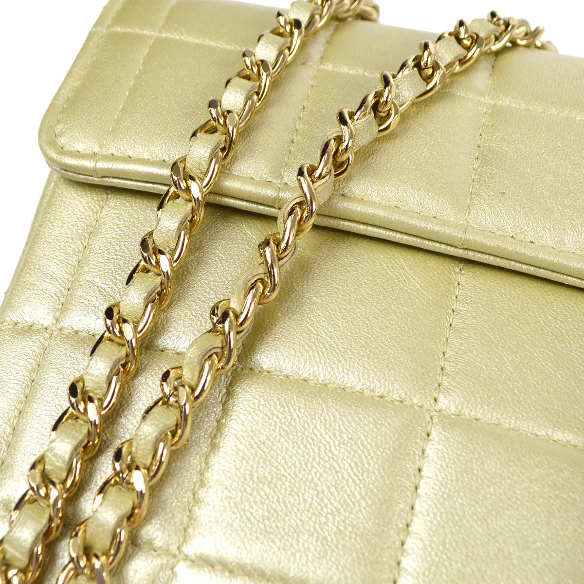 CHANEL 2001-2003 East West Choco Bar Lambskin Gold 97810