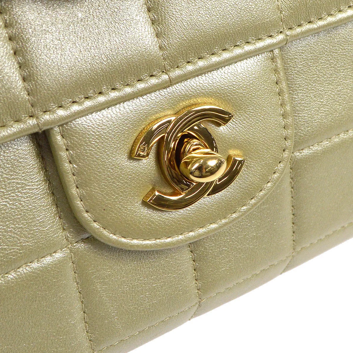 CHANEL 2001-2003 East West Choco Bar Lambskin Gold 97810