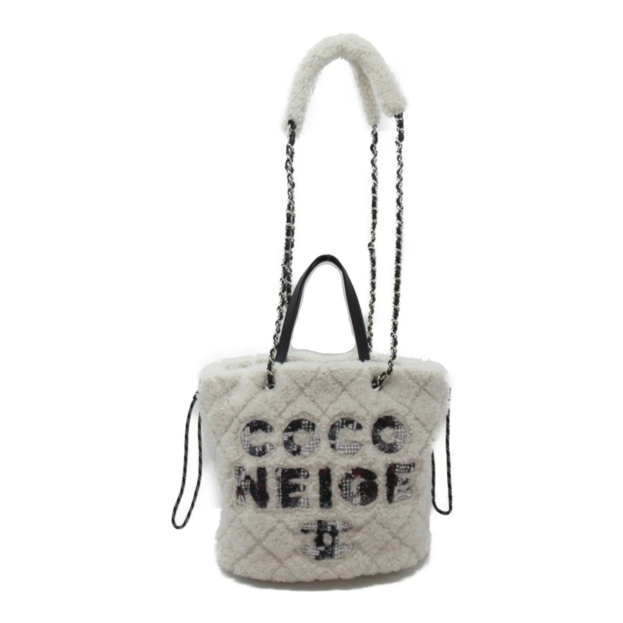 CHANEL 2way shoulder bag White Black leather Alingsheep AS0981