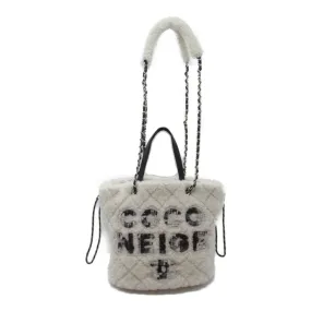 CHANEL 2way shoulder bag White Black leather Alingsheep AS0981