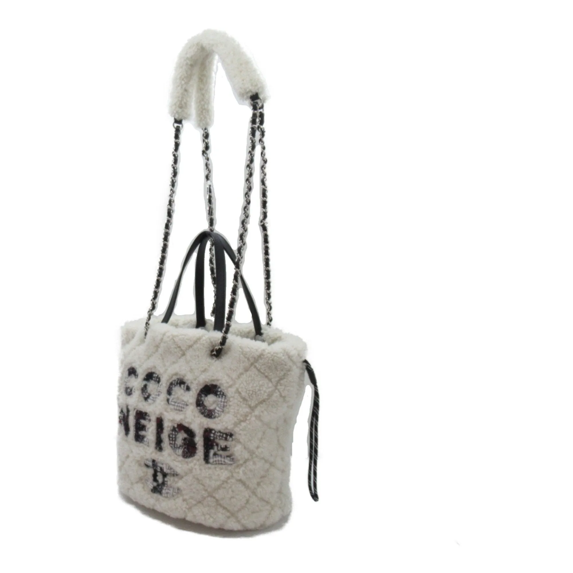 CHANEL 2way shoulder bag White Black leather Alingsheep AS0981