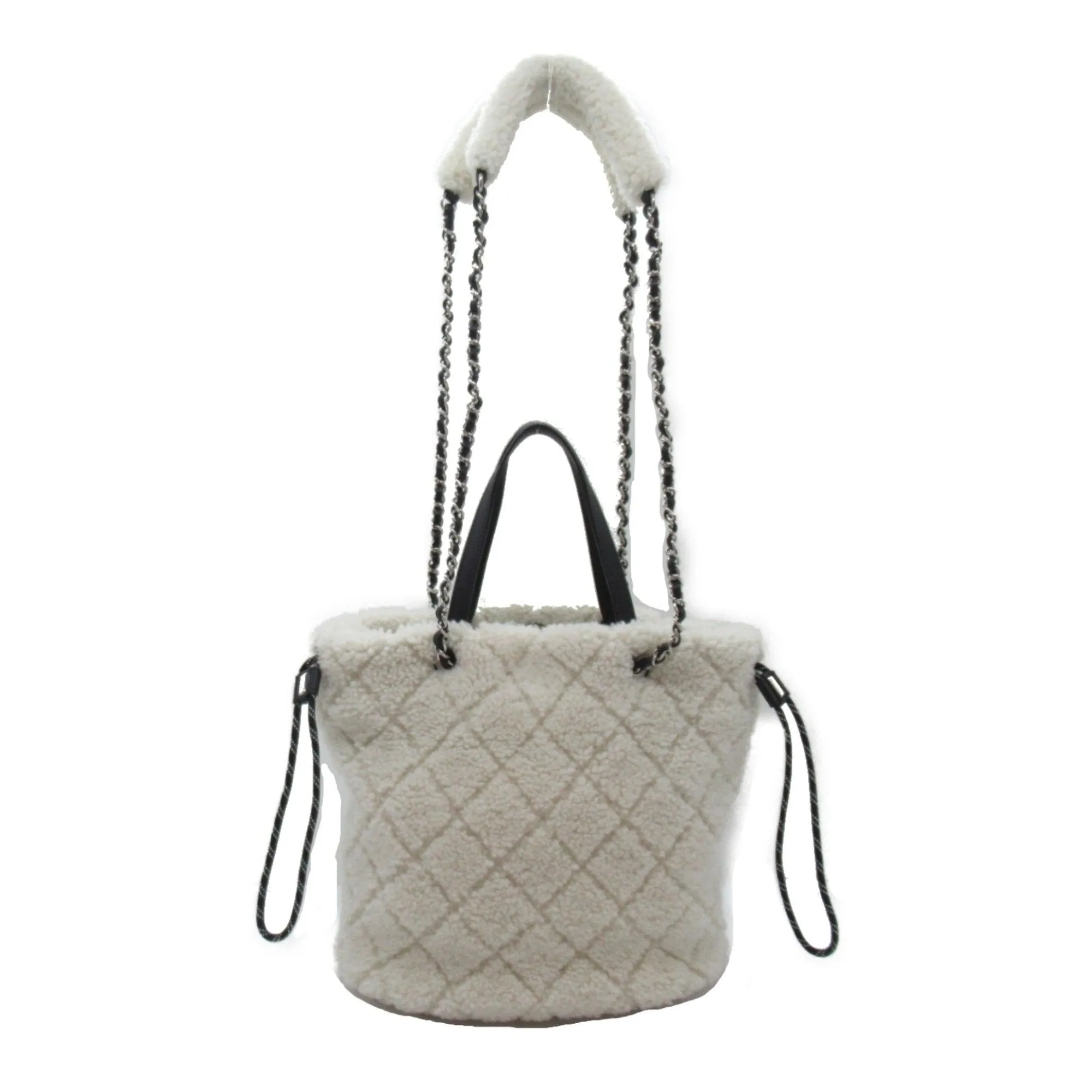 CHANEL 2way shoulder bag White Black leather Alingsheep AS0981