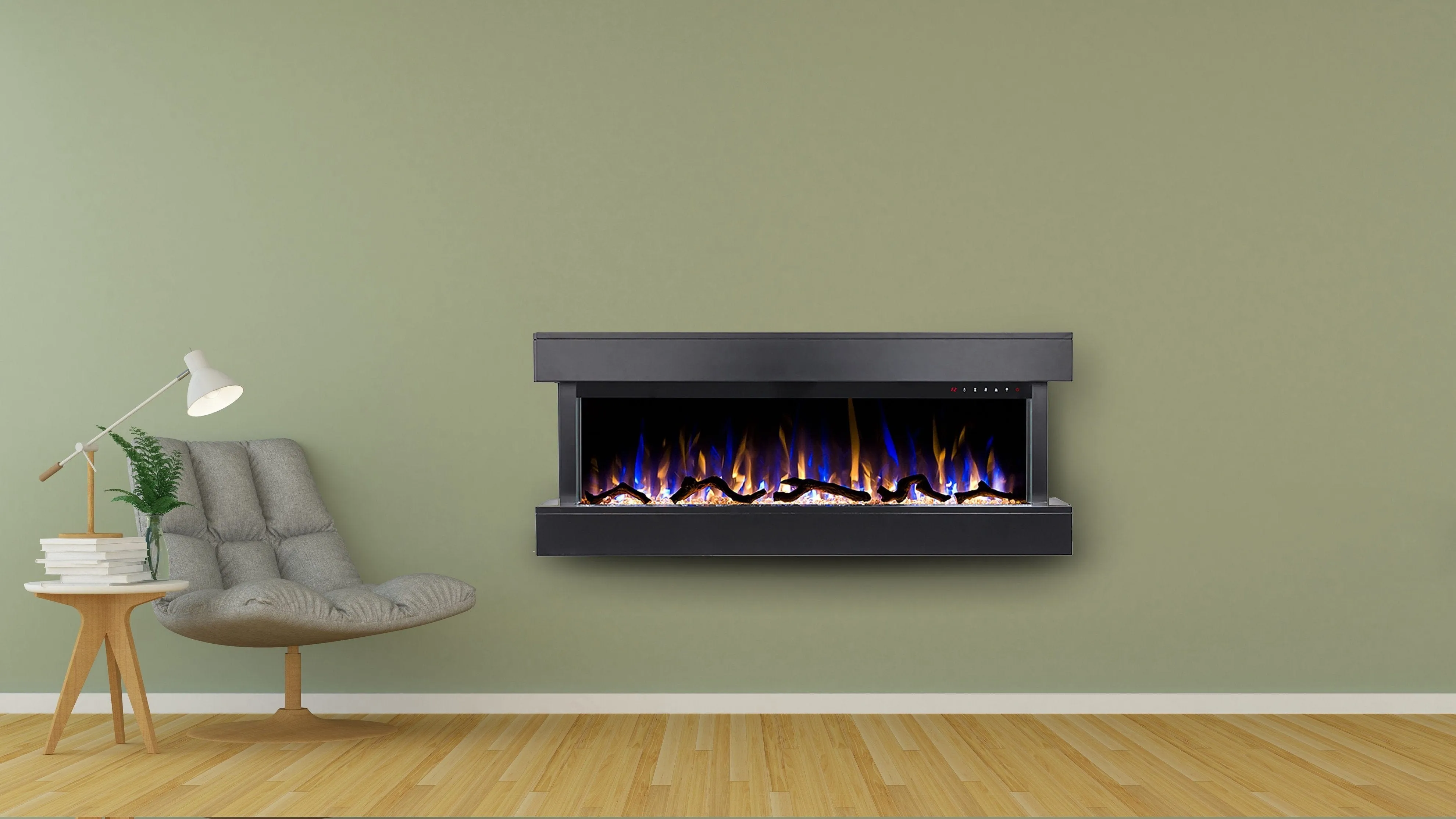 Chesmont 50 Inch White/Black Refurbished Wall Mount Electric Fireplace