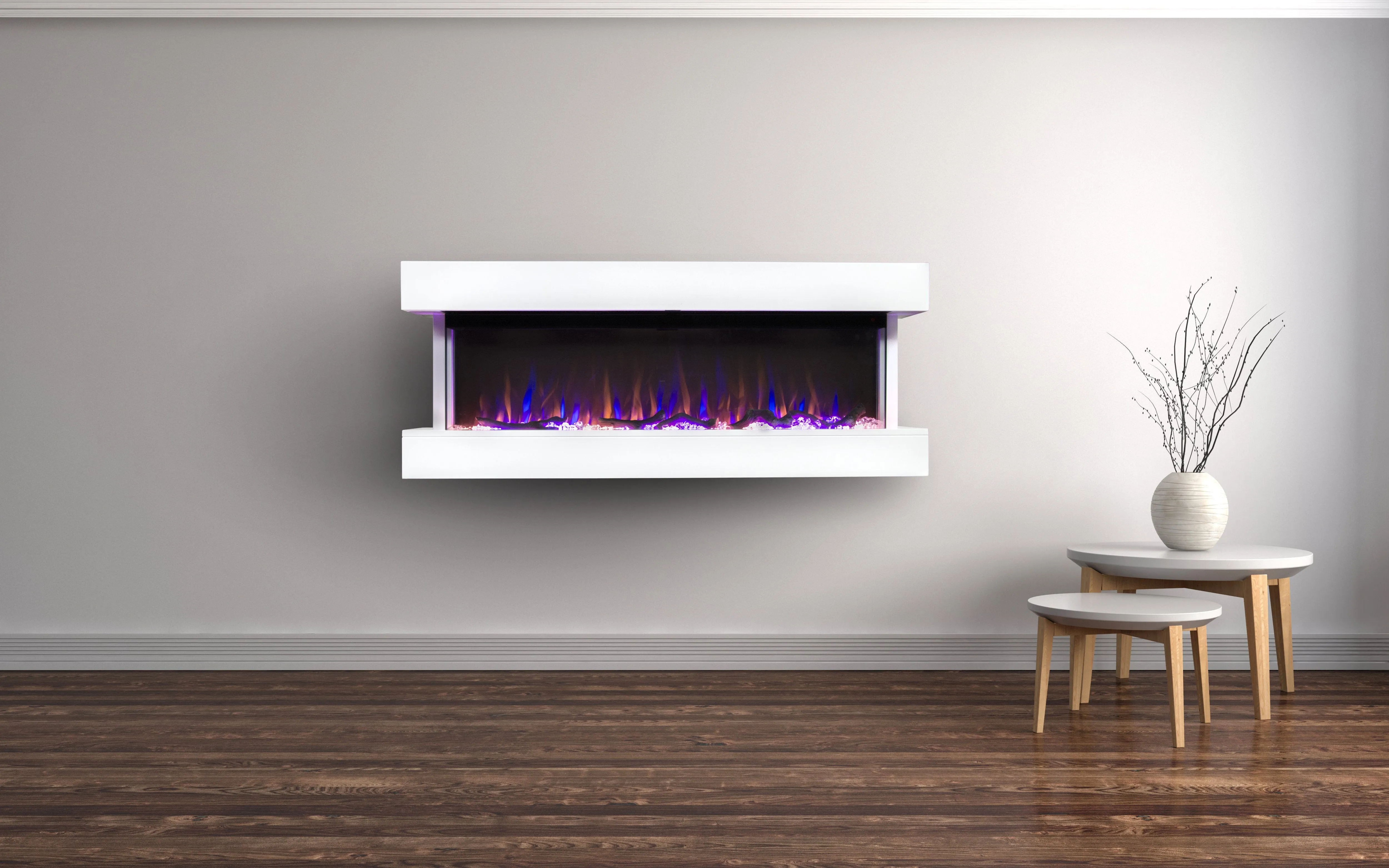 Chesmont 50 Inch White/Black Refurbished Wall Mount Electric Fireplace