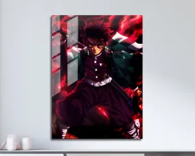 Demon Slayer Tanjiro Art Red Metal Poster