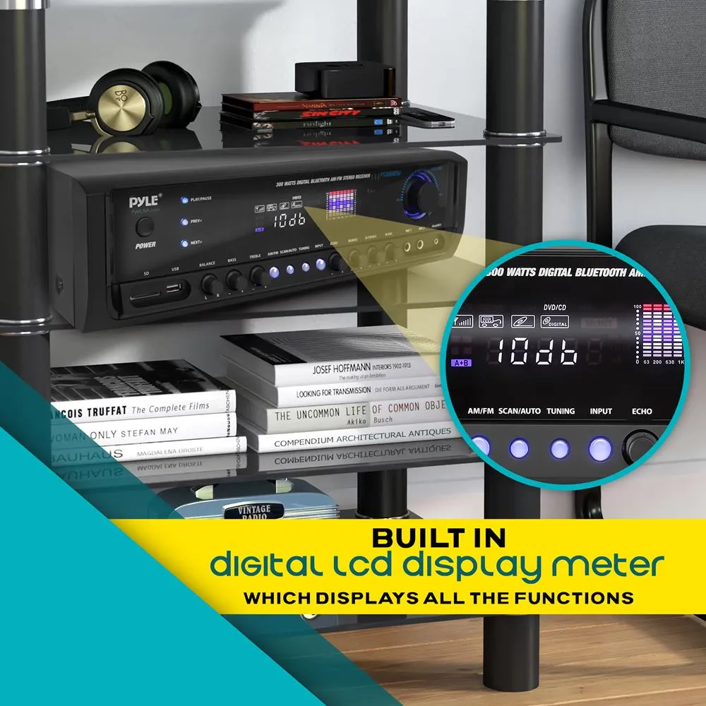 Digital Home Theater Bluetooth Stereo Receiver, Aux (3.5Mm) Input, Mp3/Usb/Sd/Am/Fm Radio, (2) Mic Inputs (300 Watt)