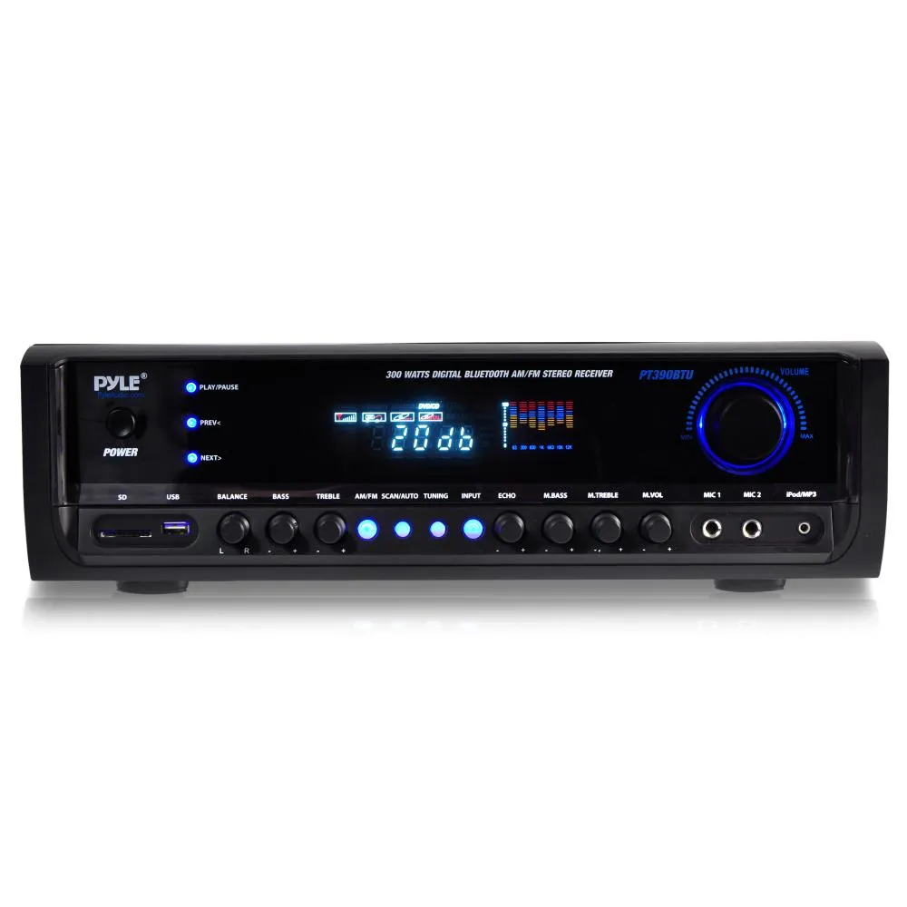 Digital Home Theater Bluetooth Stereo Receiver, Aux (3.5Mm) Input, Mp3/Usb/Sd/Am/Fm Radio, (2) Mic Inputs (300 Watt)