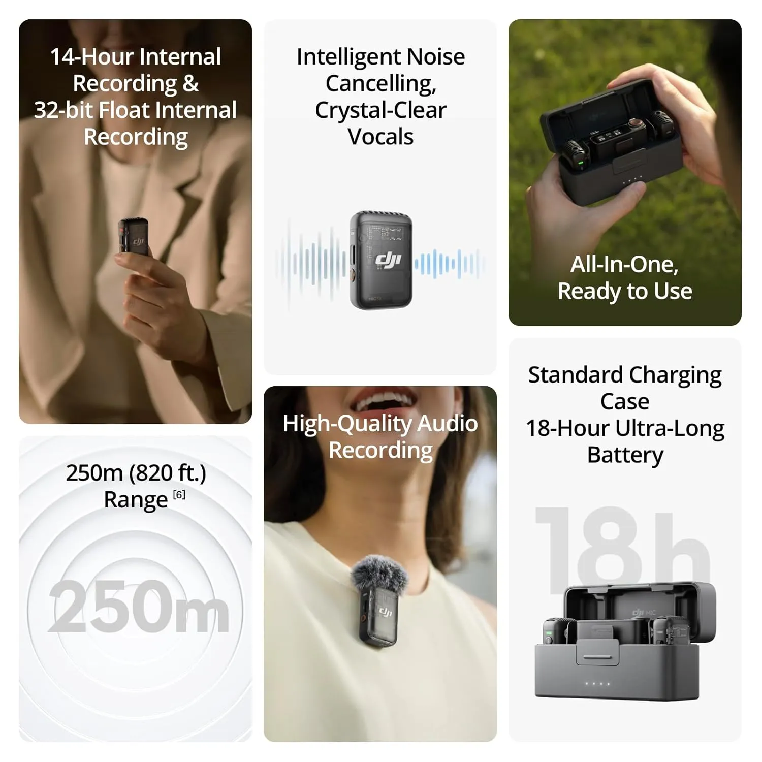 DJI MIC 2 (2 TX   1 RX   Charging Case), All-in-one Wireless Microphone, Intelligent Noise Cancelling