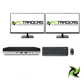 Dual Setup HP EliteDesk 800 G4 Tiny Mini PC i5-8500T 16GB RAM 256GB SSD Windows 11 Pro  2X 22" Monitor