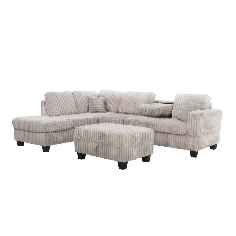 Ega 81 Inch Sectional Sofa, Chaise, Ottoman, Bluetooth Speakers, Beige By Casagear Home