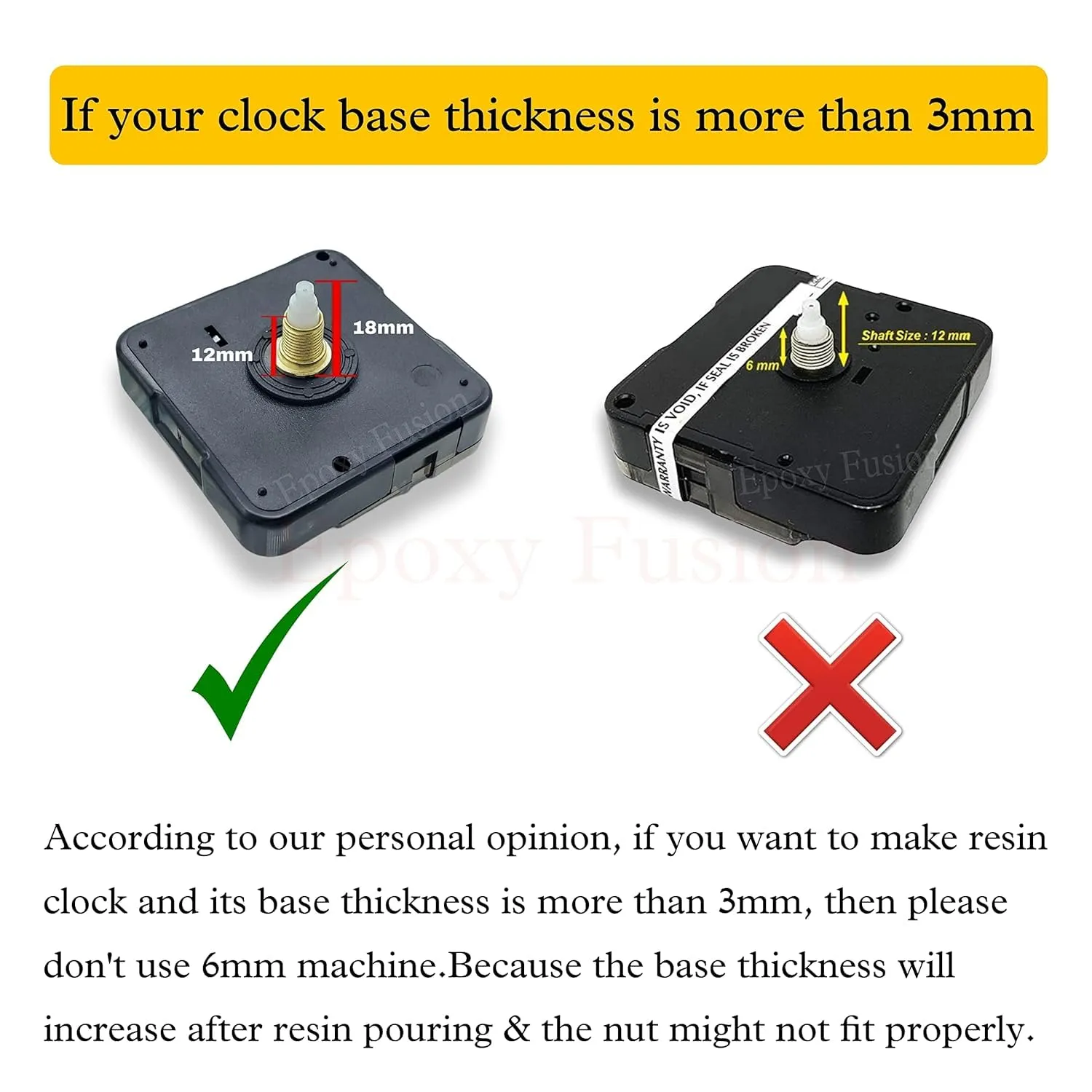 Epoxy Fusion Silent Clock Movement for Wall Clock (12mm) with Imported Needles, Wall Clock Machine, Machine for Wall Clock, Battery Operated Wall Clock Movement (Pack of 2) (Style 1)