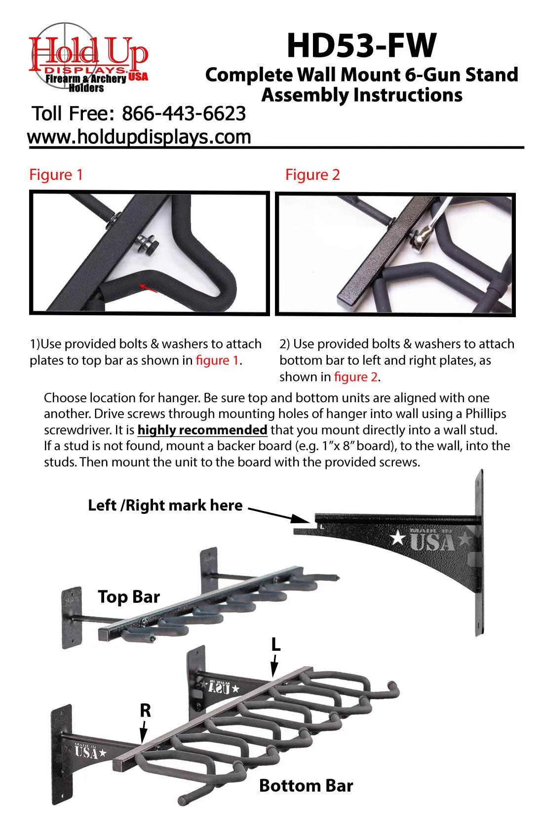 Hold Up Displays Vertical 6 Gun Rack HD53