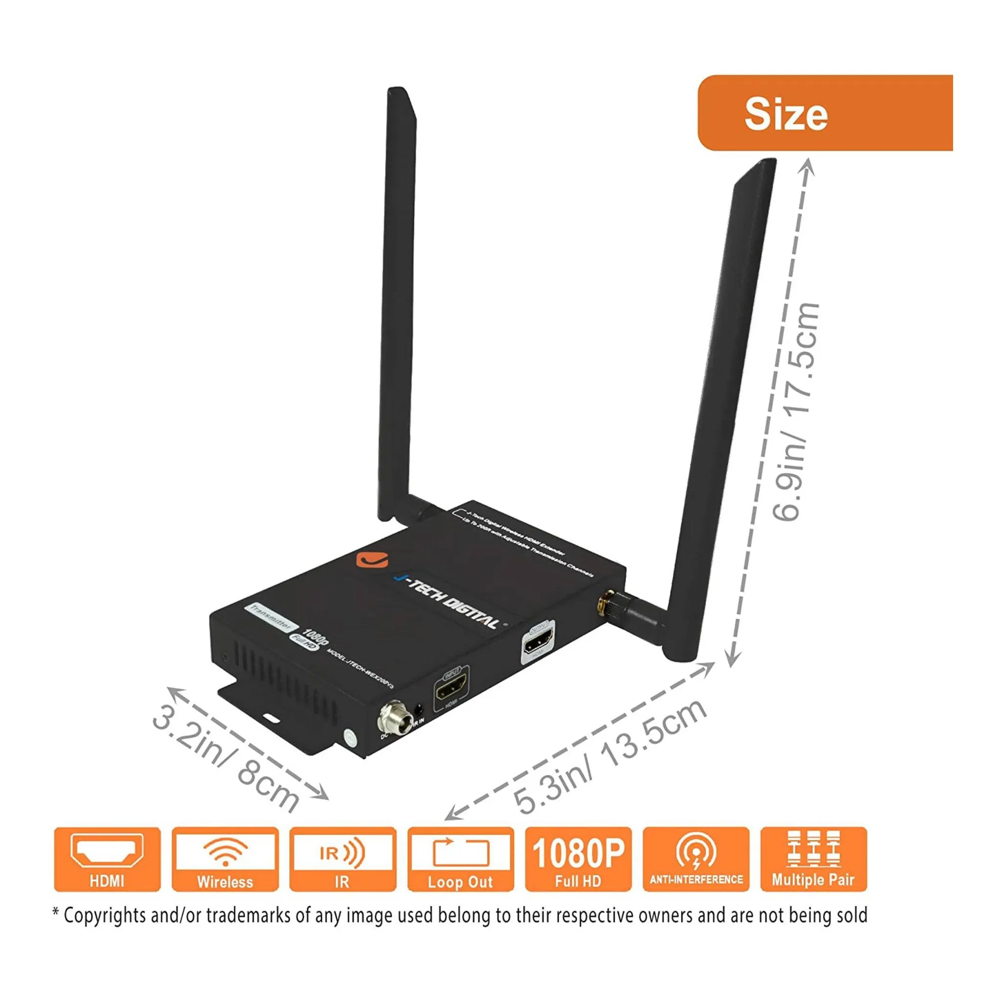 J-Tech Digital JTECH-WEX200V3-R 1080P Wireless HDMI Receiver Only - 200ft