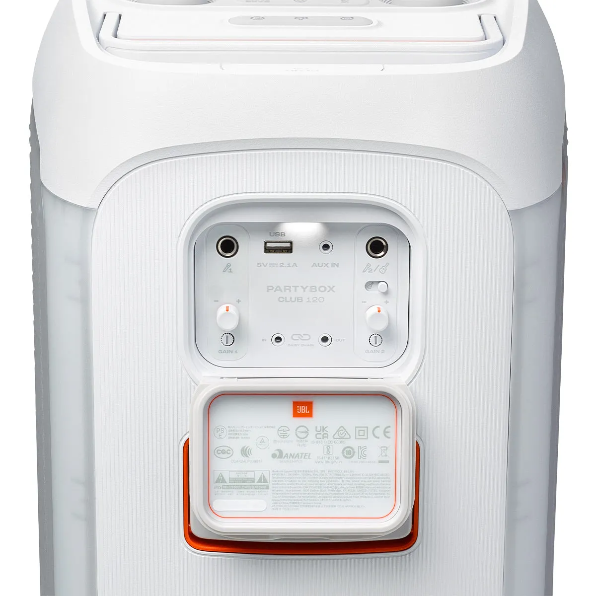JBL PartyBox Club 120 Portable Party Speaker with gSport Cargo Sleeve (White)